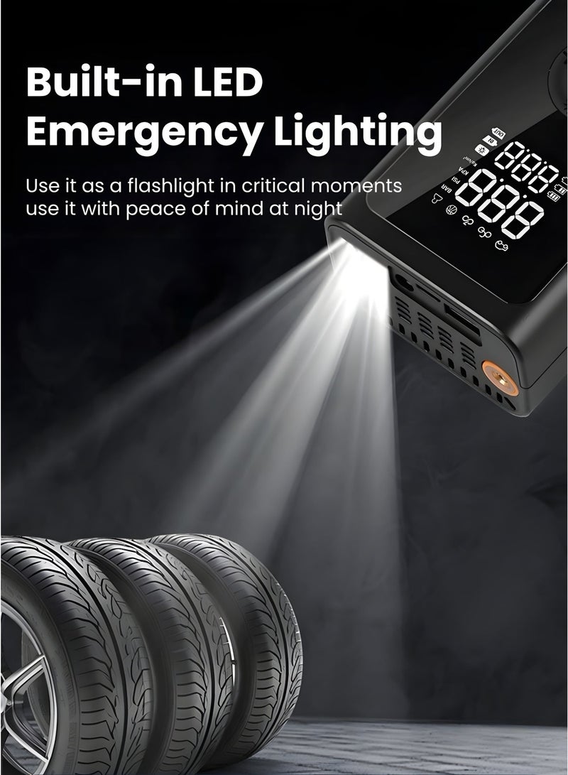 Smart Portable Tire Inflator Air Compressor, Digital Pressure Display, Auto Shut-Off, LED Light & Power Bank, Type-C Rechargeable for Car, Bike, Motorcycle & Ball - Image 3